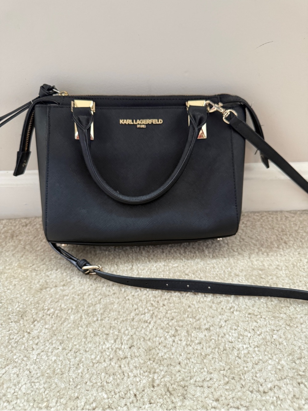 Karl Lagerfeld Paris Black Saffiano Satchel Crossbody